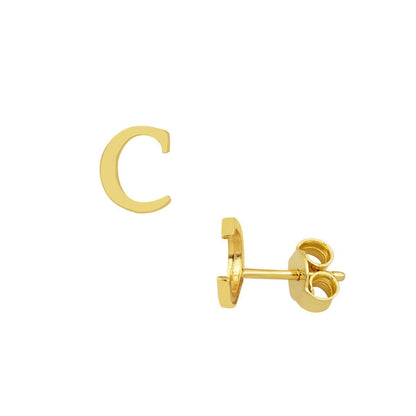 14K Yellow Gold Initial C Minimalist Earrings