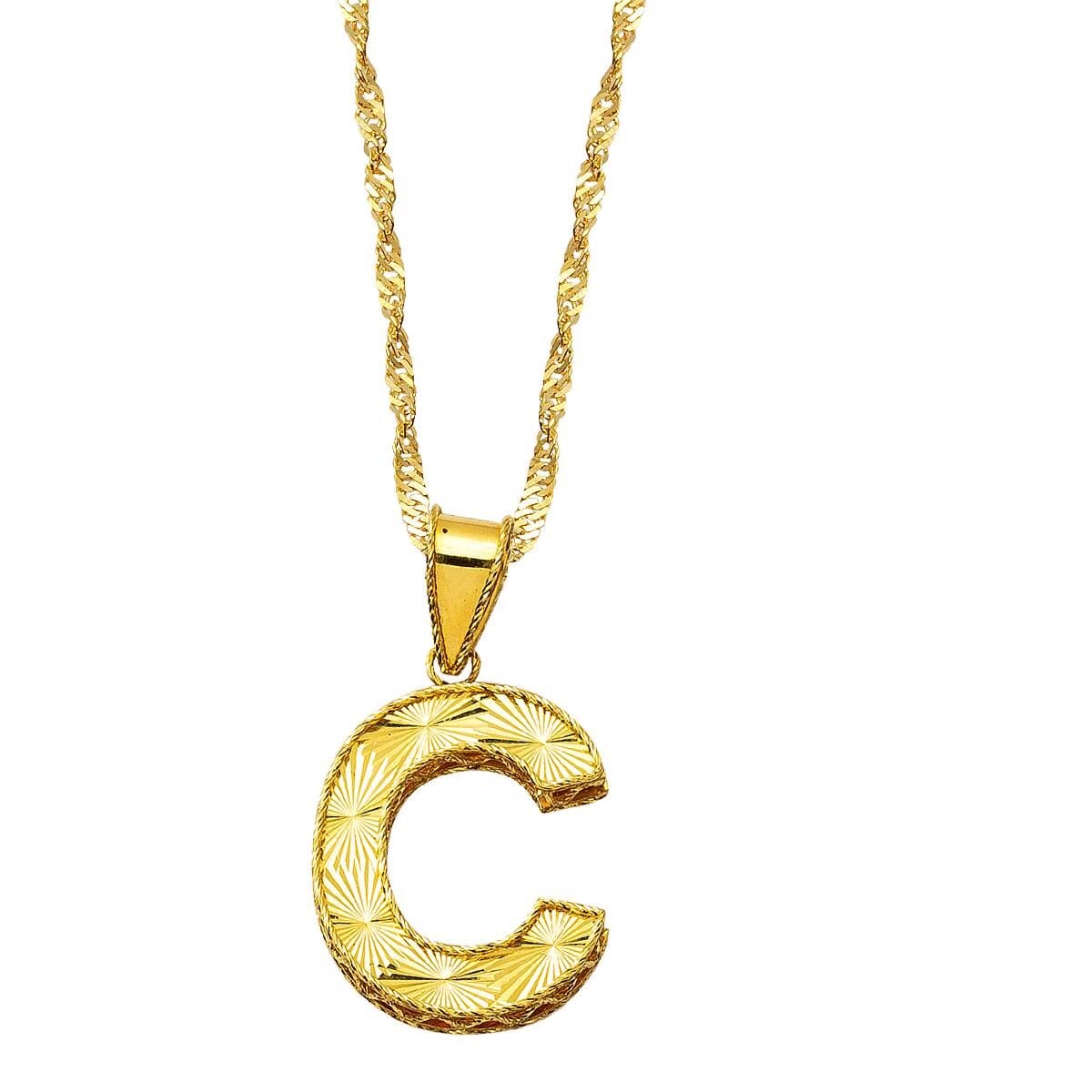 14K Yellow Gold 3 Dimensional C Initial Necklace