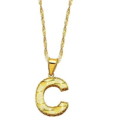 14K Yellow Gold 3 Dimensional C Initial Necklace