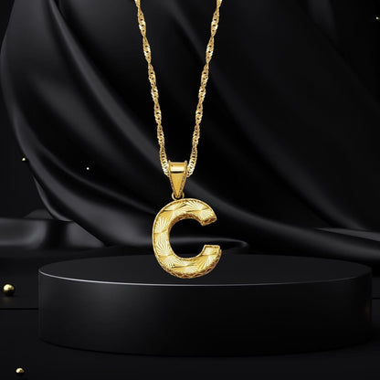 14K Yellow Gold 3 Dimensional C Initial Necklace