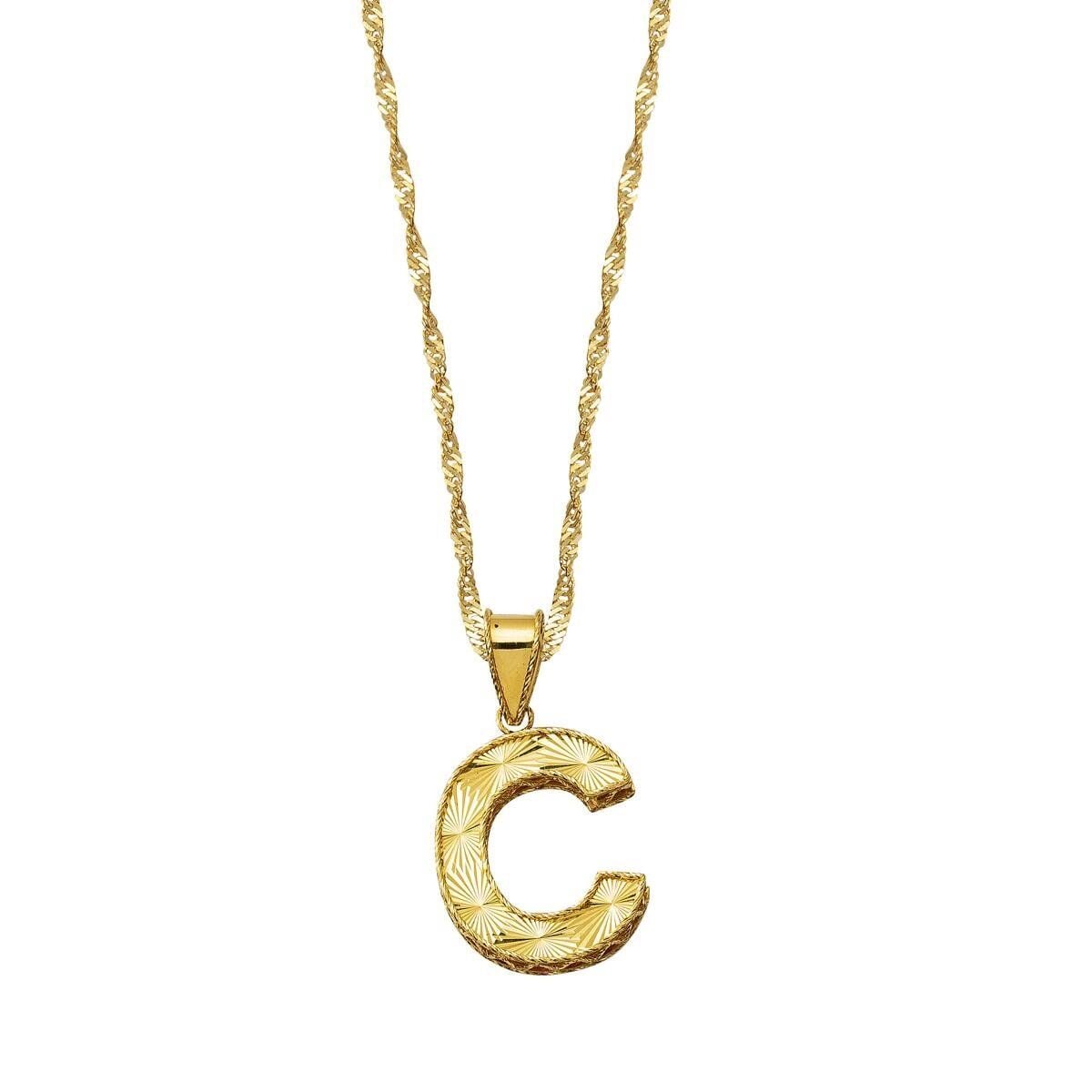 14K Yellow Gold 3 Dimensional C Initial Necklace