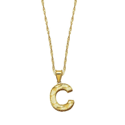 14K Yellow Gold 3 Dimensional C Initial Necklace