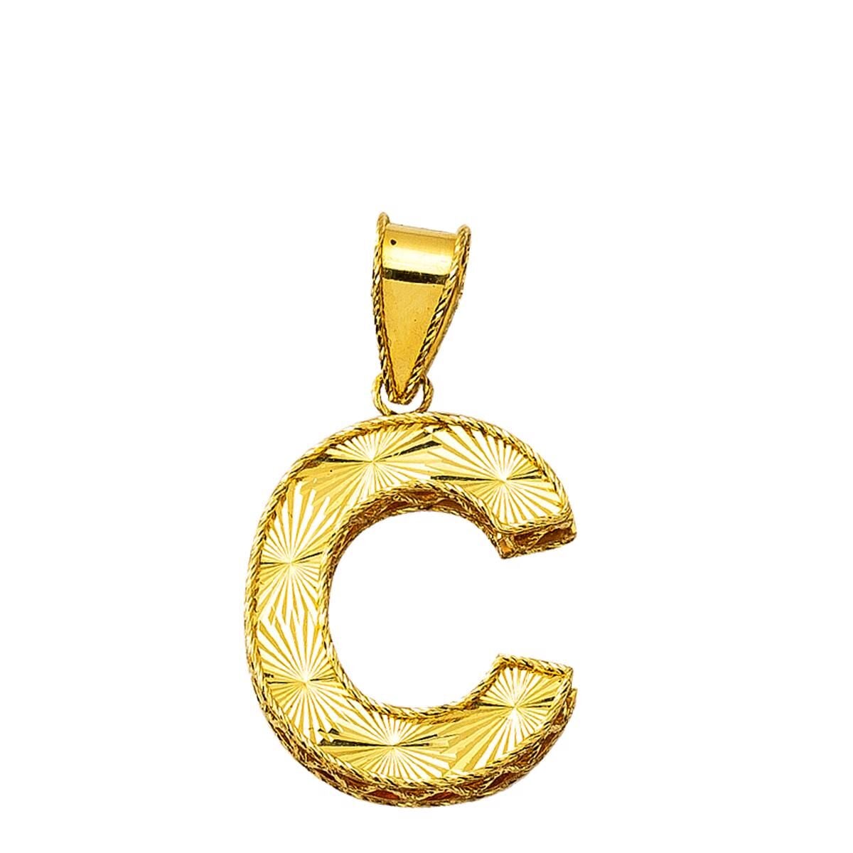 14K Yellow Gold C Initial 3 Dimensional Pendant