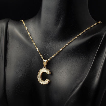 14K Yellow Gold C Initial 3 Dimensional Pendant
