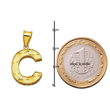 14K Yellow Gold C Initial 3 Dimensional Pendant