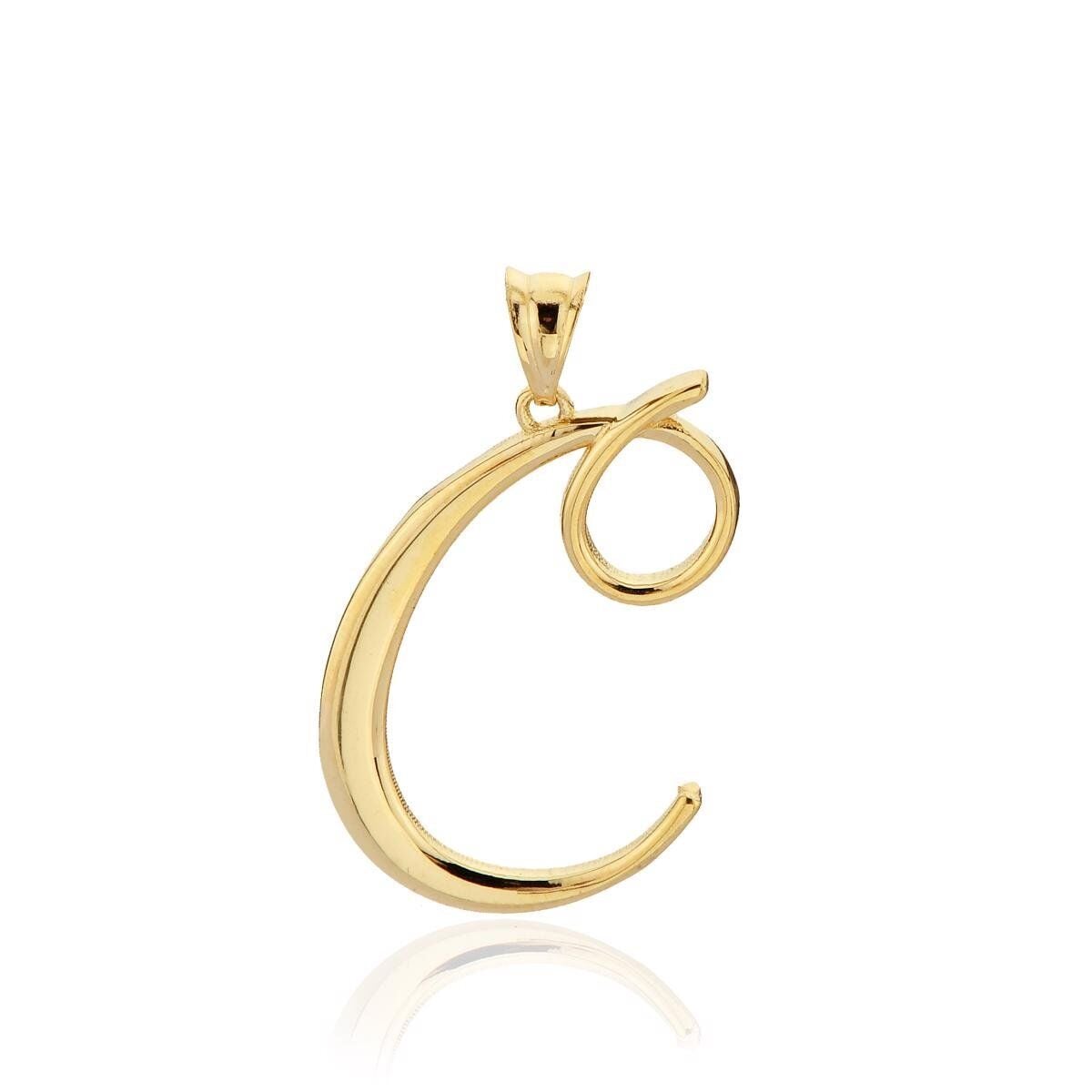 14K Yellow Gold C Initial Pendant