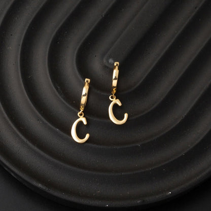 14K Yellow Gold C Initial Hoop Earrings