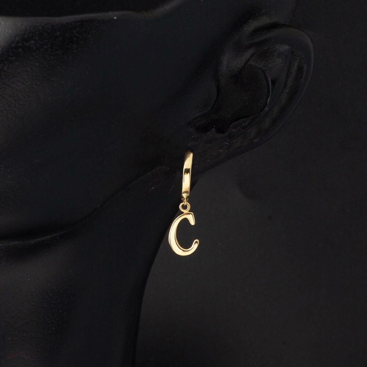 14K Yellow Gold C Initial Hoop Earrings