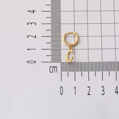 14K Yellow Gold C Initial Hoop Earrings