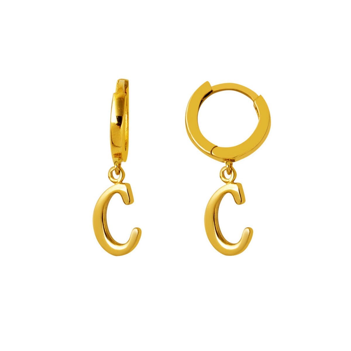 14K Yellow Gold C Initial Hoop Earrings