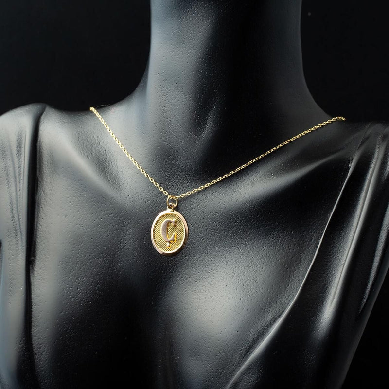 14K Yellow Gold Oval Initial C Necklace