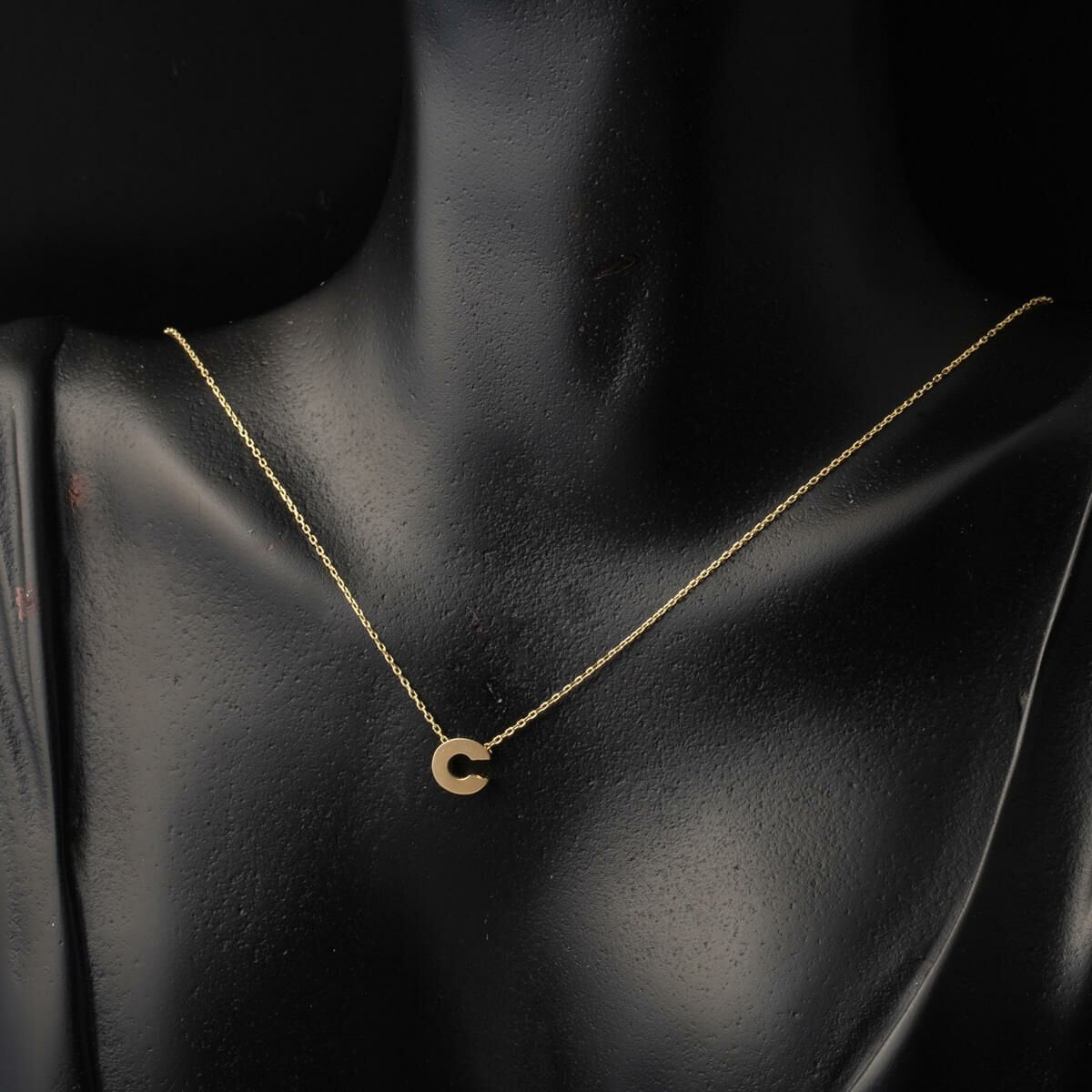 14K Yellow Gold Minimalist Initial C Necklace