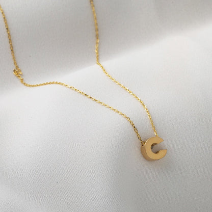 14K Yellow Gold Minimalist Initial C Necklace