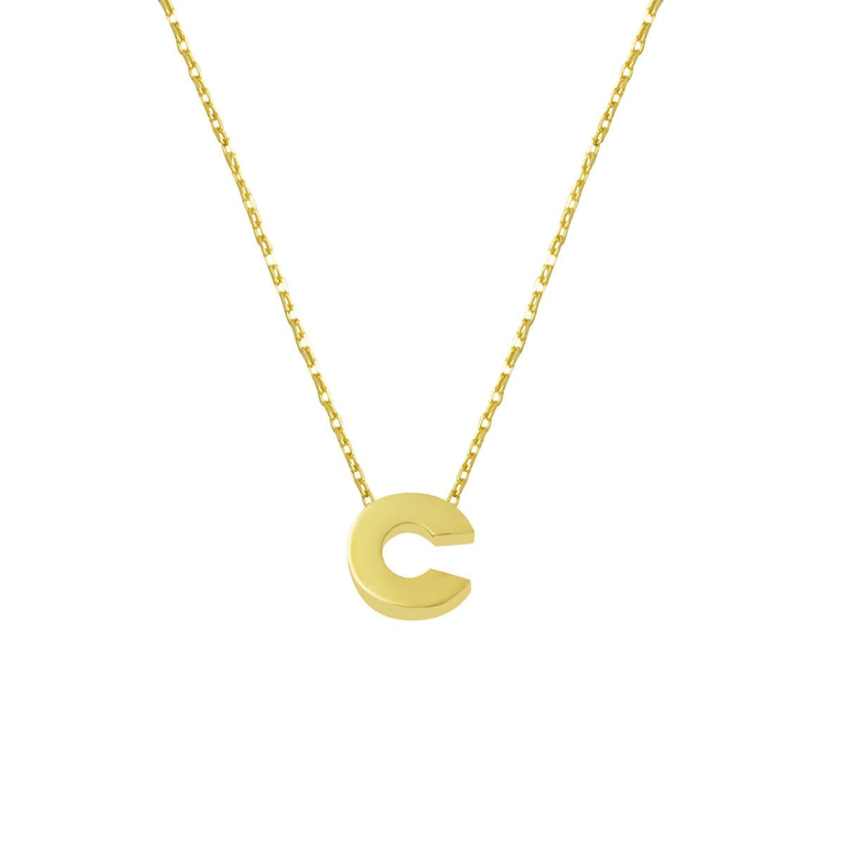 14K Yellow Gold Minimalist Initial C Necklace
