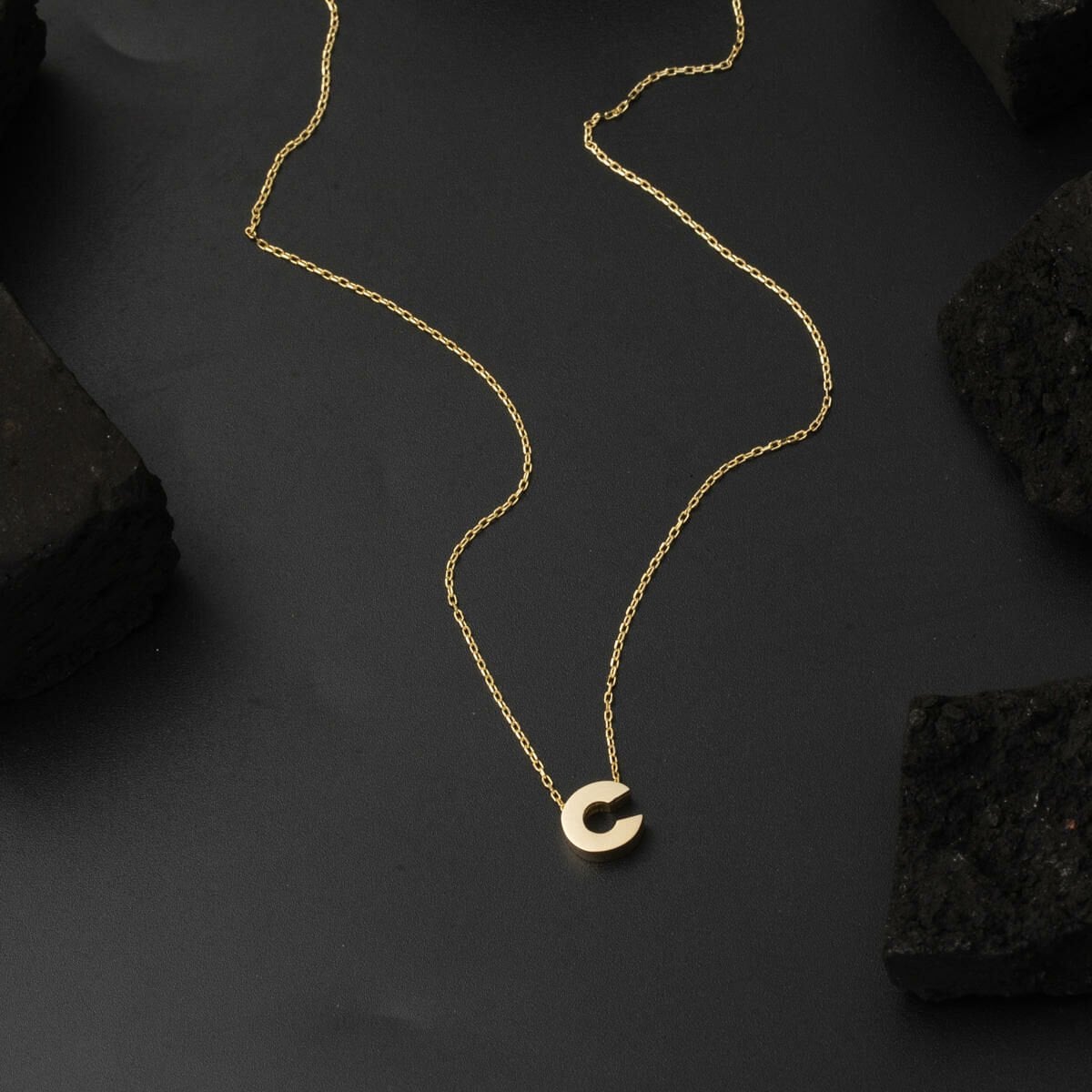 14K Yellow Gold Minimalist Initial C Necklace