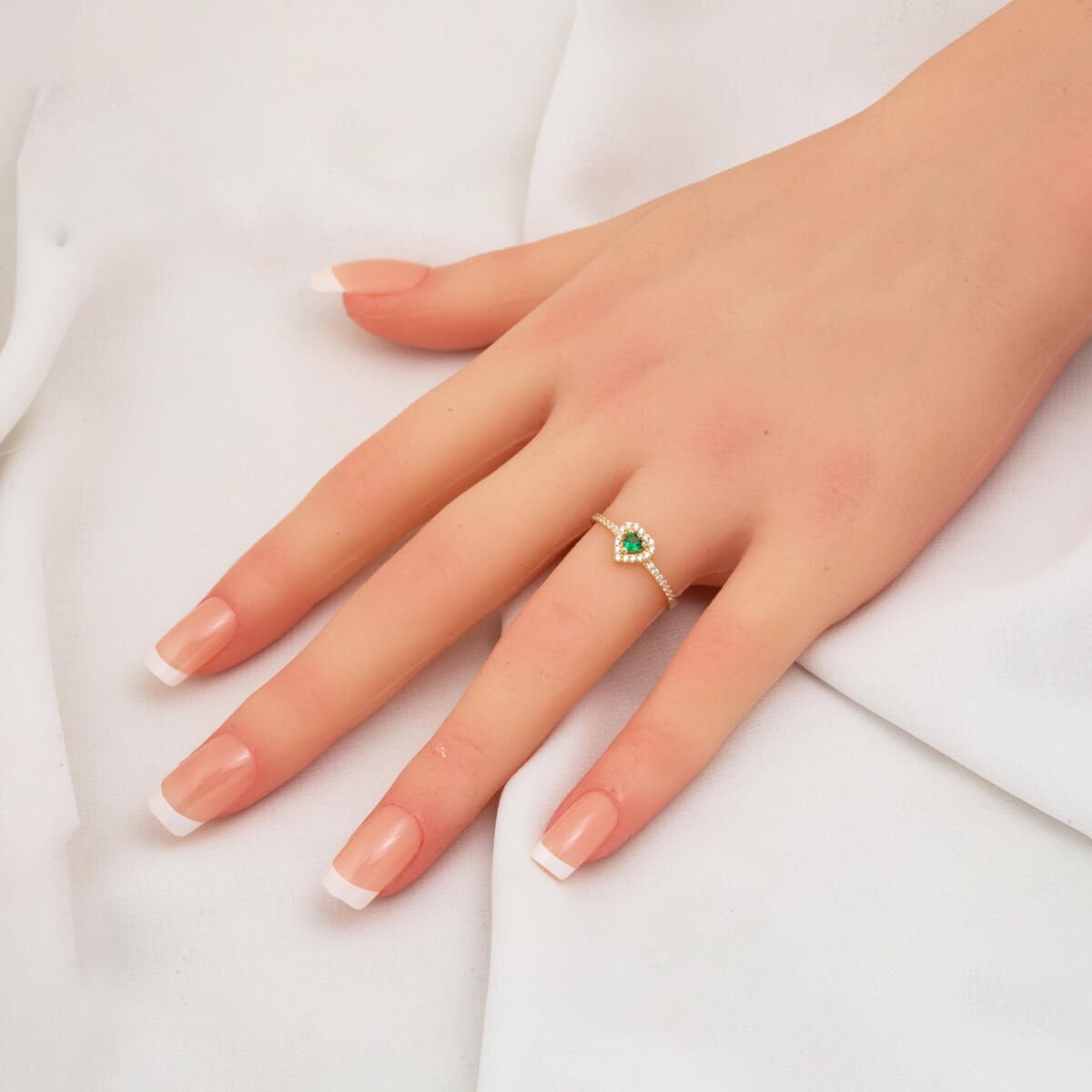 14K Yellow Gold Green Heart Cubic Zirconia Ring