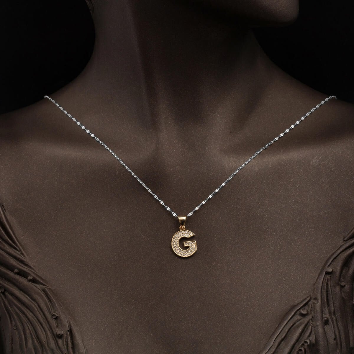 14K Yellow Gold G Initial Cubic Zirconia Pendant