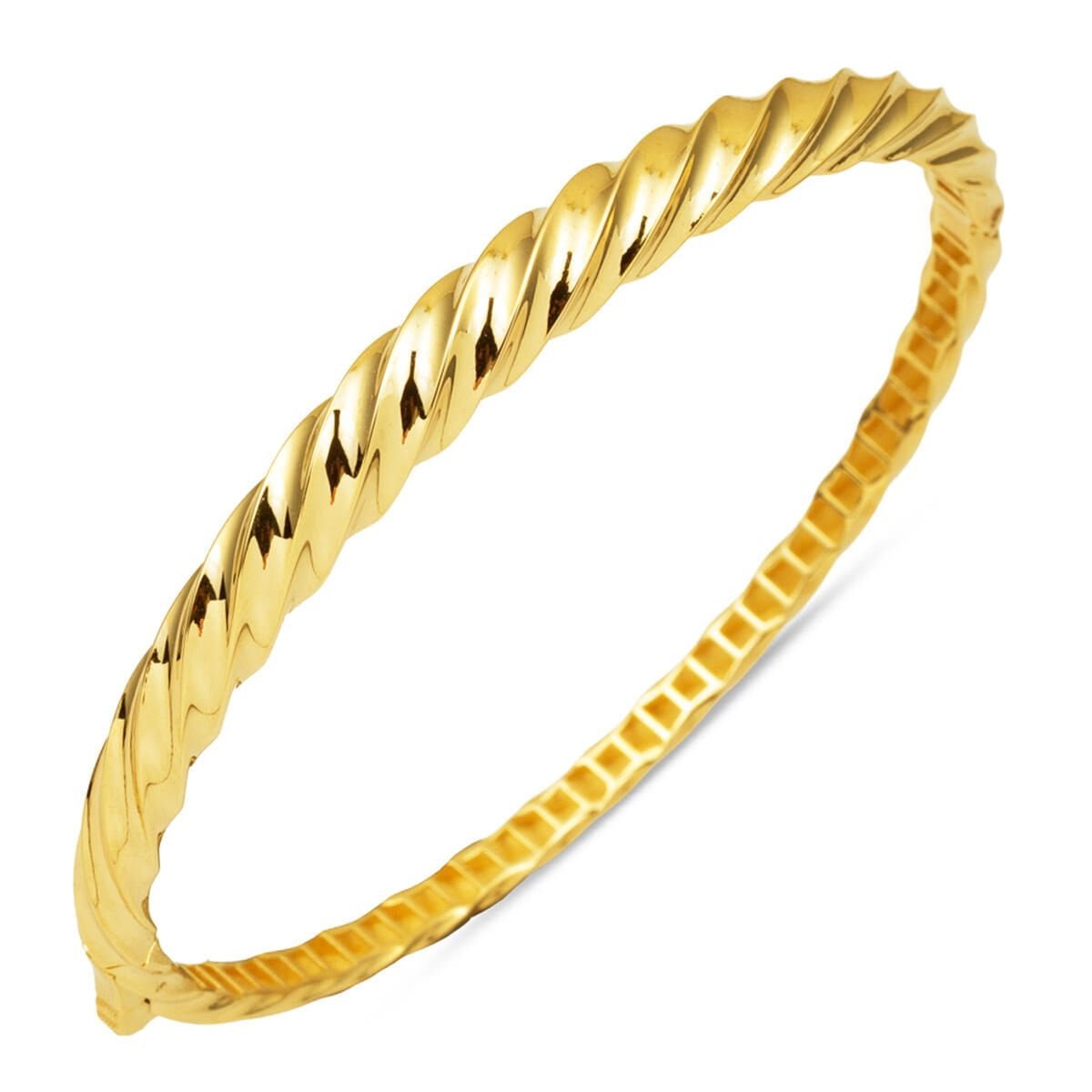 14K Yellow Gold Twisted Hinged Cuff Bangle (8.09 g)