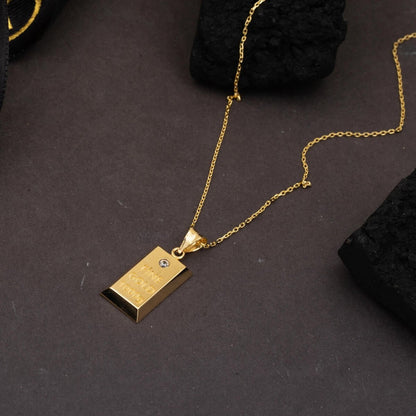 14K Yellow Gold Solitaire Gold Bar Cubic Zirconia Chain Necklace