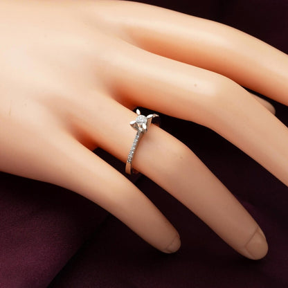 14K White Gold 0.25 Ct Side Cubic Zirconia Almond Prong Diamond Solitaire Ring