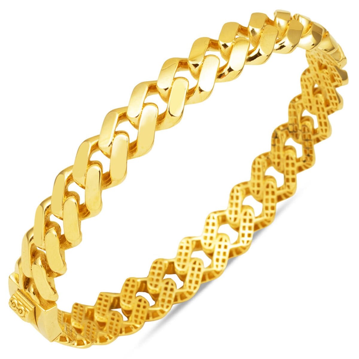 14K Yellow Gold Curb Hinged Cuff Bangle (15.19 g)