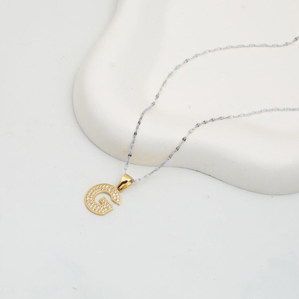 14K Yellow Gold G Initial Cubic Zirconia Pendant