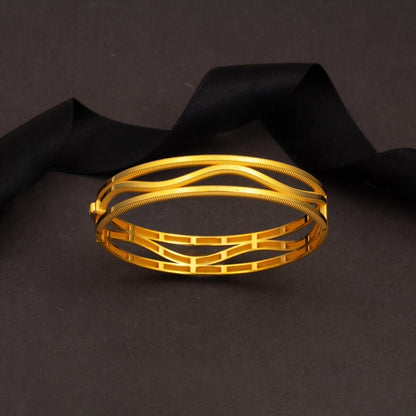 14K Yellow Gold Zigzag 3-Piece Ajda Hinged Cuff Bangle