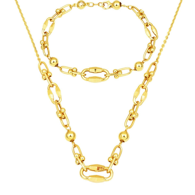 14K Yellow Gold Designer Inspired Chain Necklace Bracelet Set