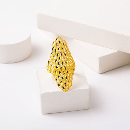 14K Yellow Gold Marquise Hand Engraved Ring