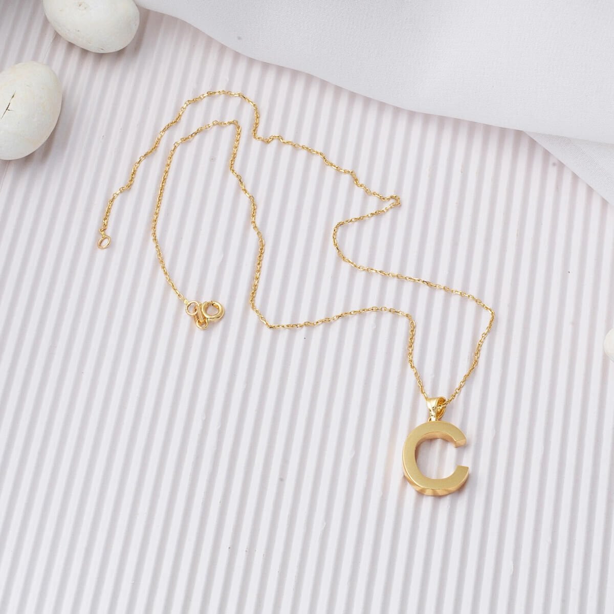 14K Yellow Gold Classic C Initial Necklace