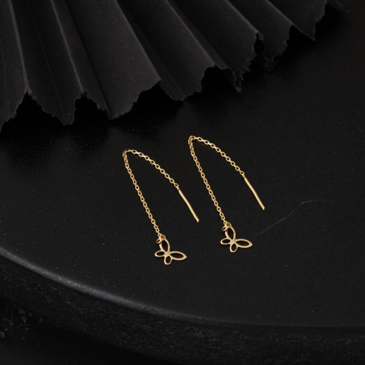 14K Yellow Gold Chain Butterfly Earrings