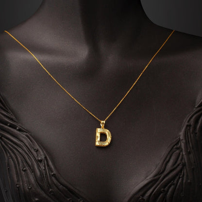 22K Yellow Gold Initial D Three Dimensional Necklace
