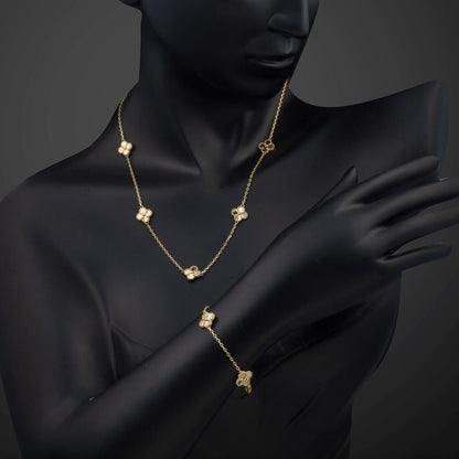 14K Yellow Gold Clover Necklace and Bracelet Set (6.65 g)