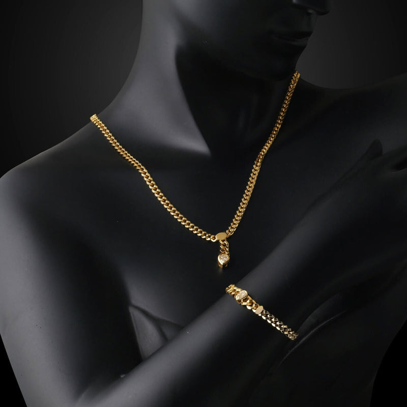 14K Yellow Gold 2 Ct Curb Moissanite Jewelry Set