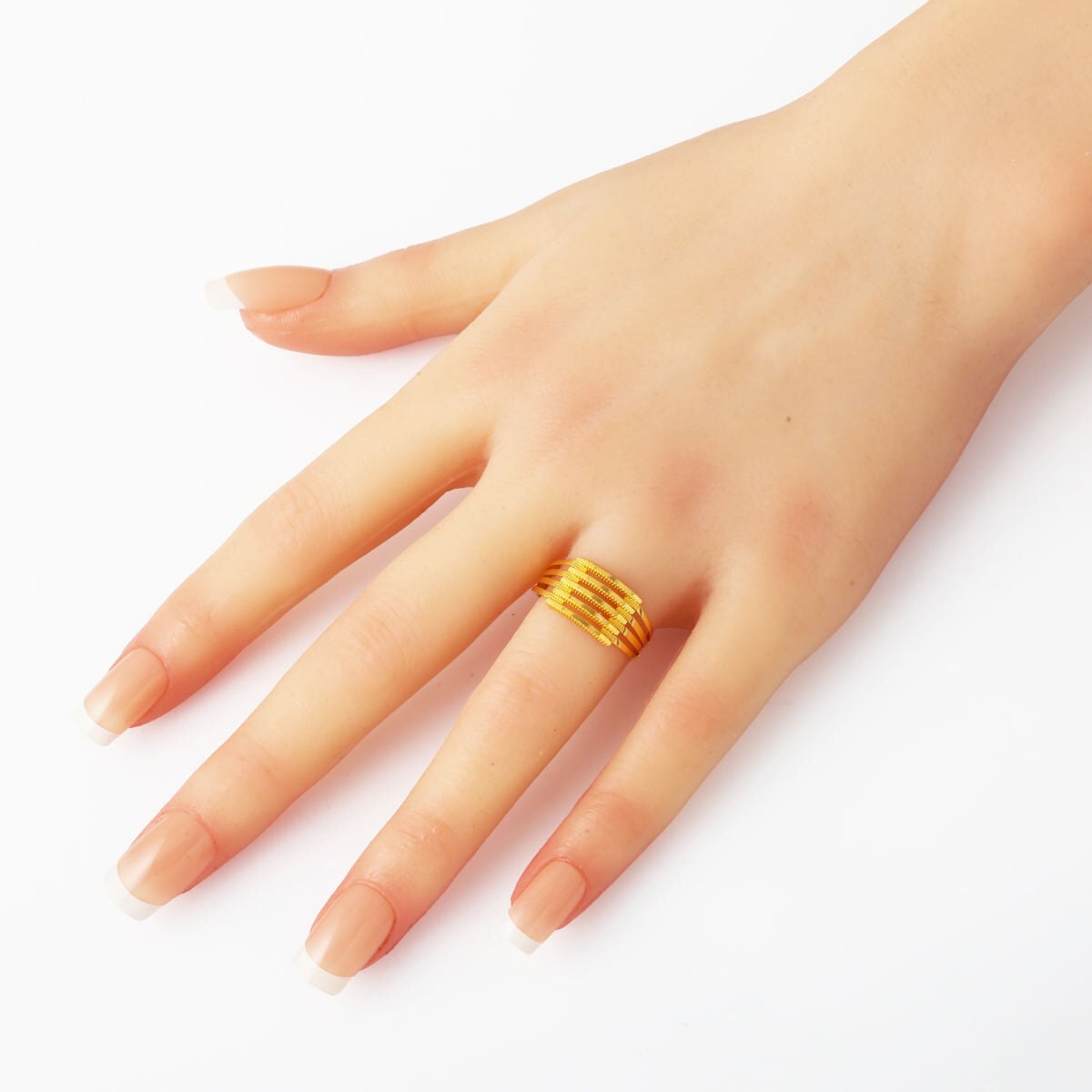 22K Yellow Gold Ajda Ribbed Ring | Goldia.com