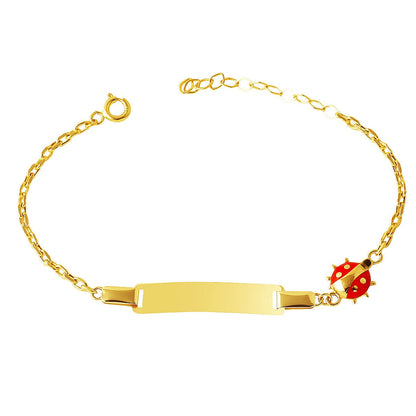 14K Yellow Gold Ladybug Enamel Children's ID Bracelet (1.58 g)