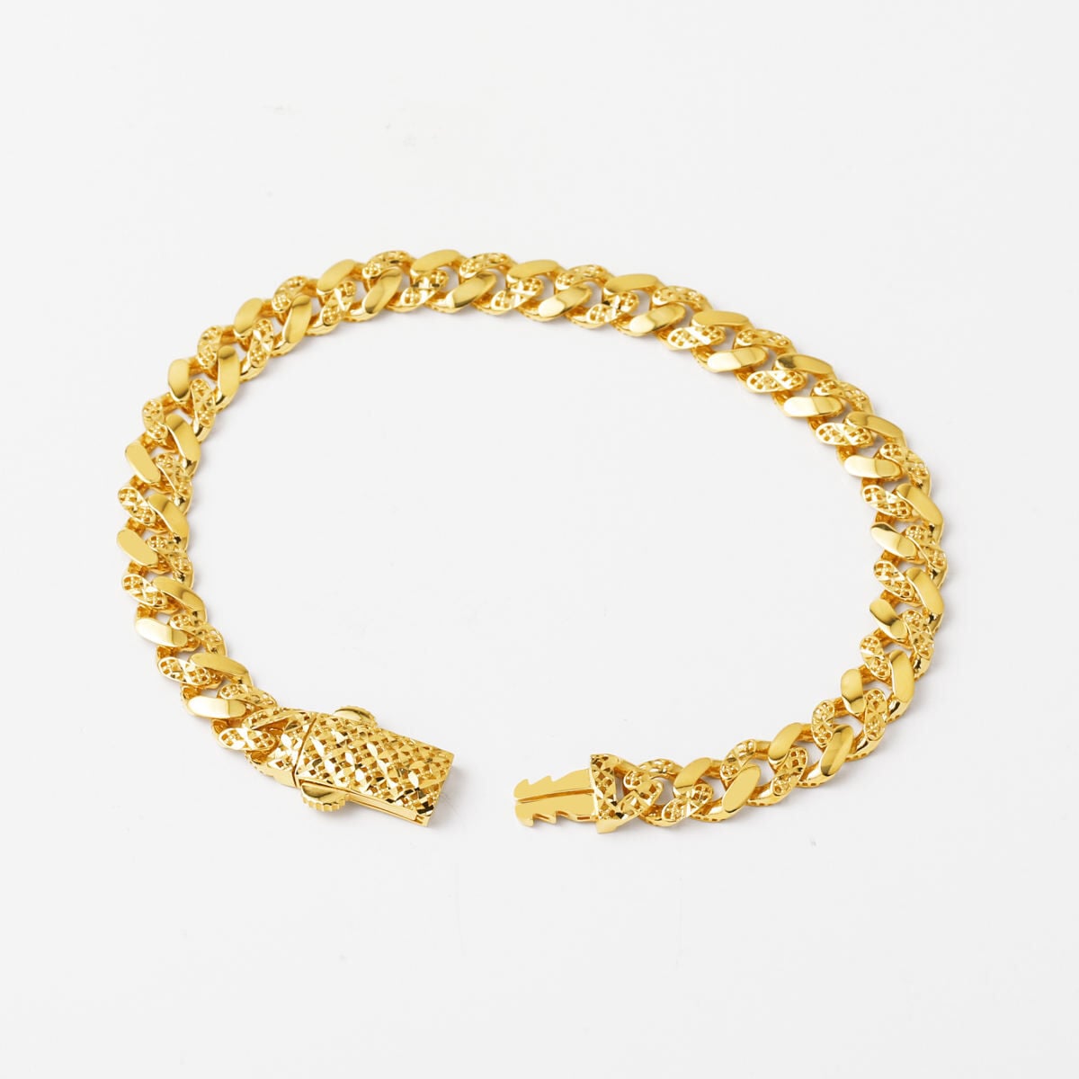 14K Yellow Gold Flower of Life Curb Bracelet