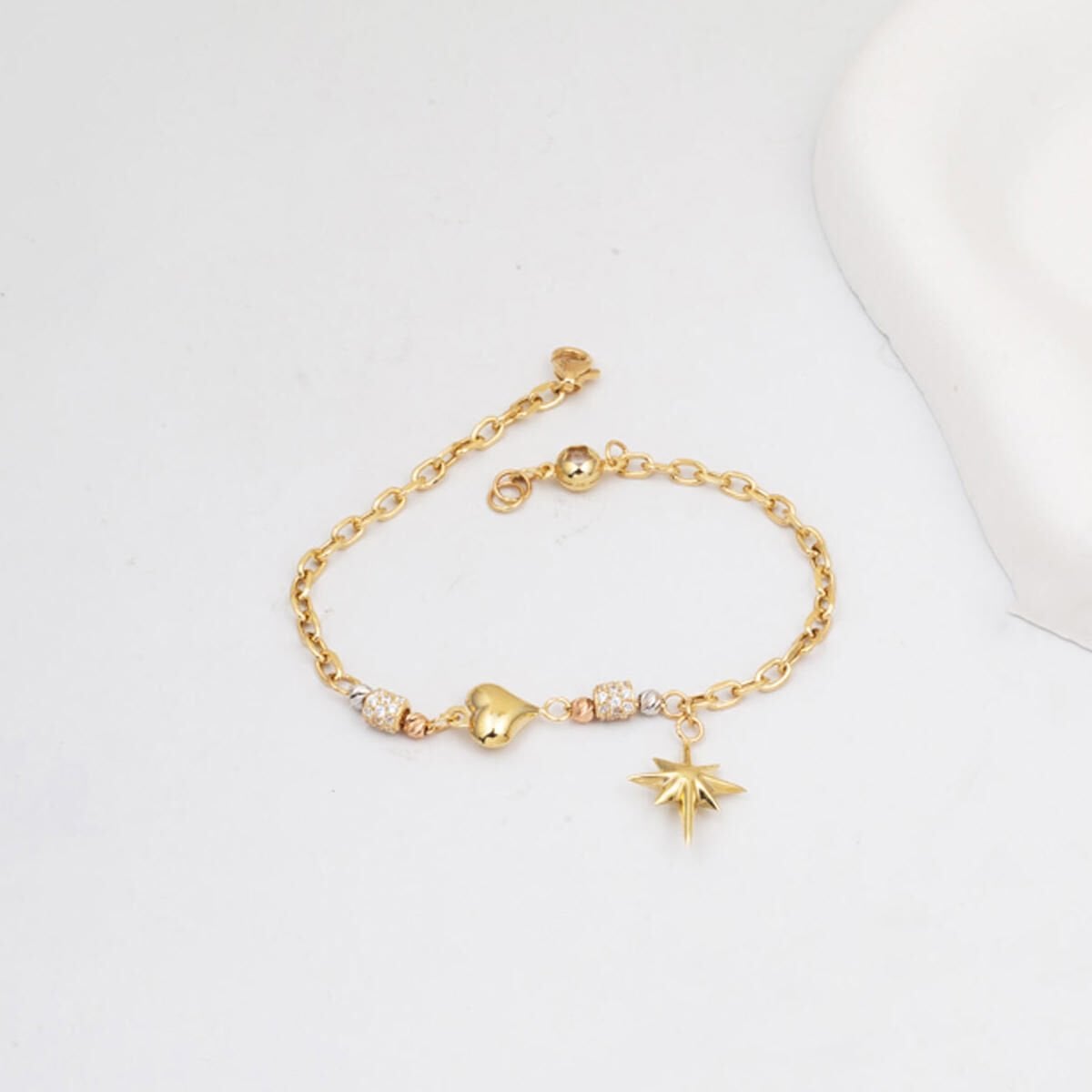 14K Yellow Gold Designer Inspired Heart Star Cubic Zirconia Bracelet