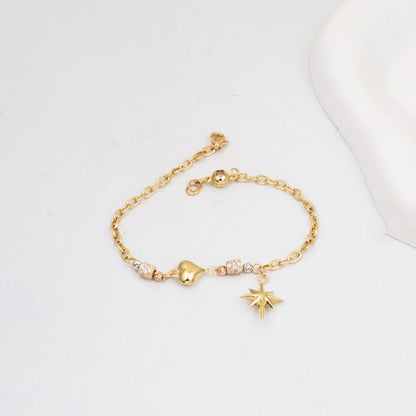 14K Yellow Gold Designer Inspired Heart Star Cubic Zirconia Bracelet