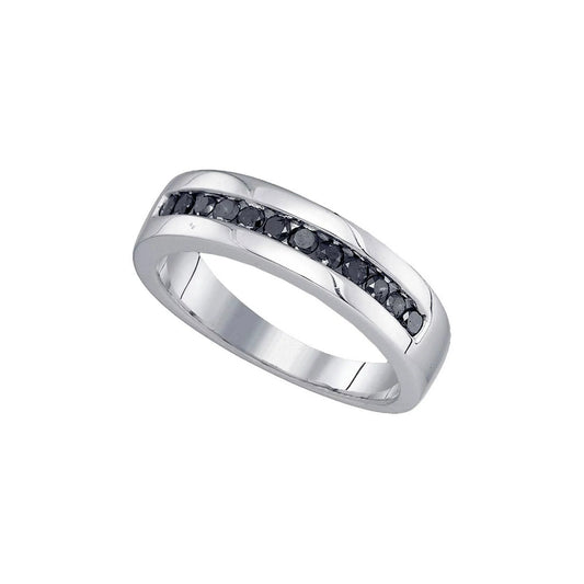 Solid 925 Sterling Silver Men's Round Black Diamond Wedding Band Ring 1/2 Ct.