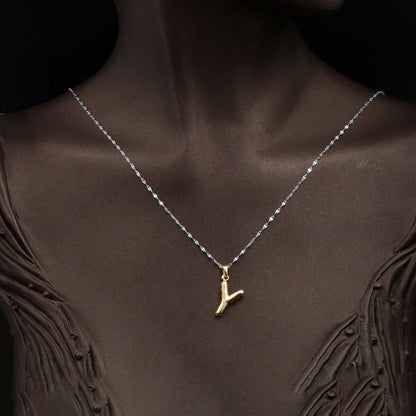 14K Yellow Gold Balloon Shaped Y Initial Pendant
