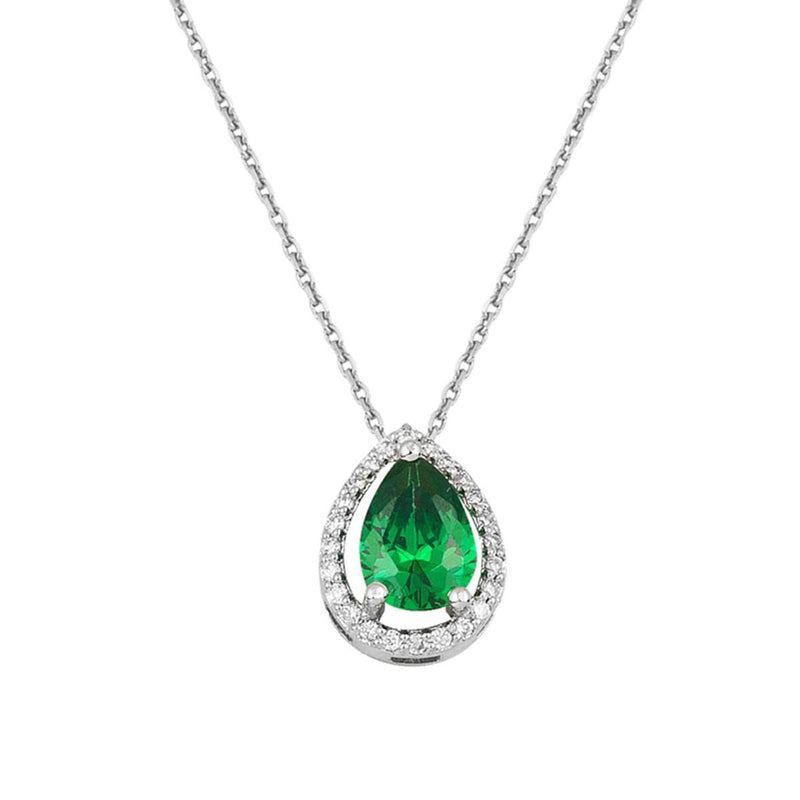 14K White Gold Emerald Diamond Necklace