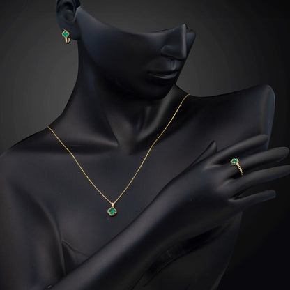 14K Yellow Gold Clover Green Cubic Zirconia Jewelry Set (5.8 g)