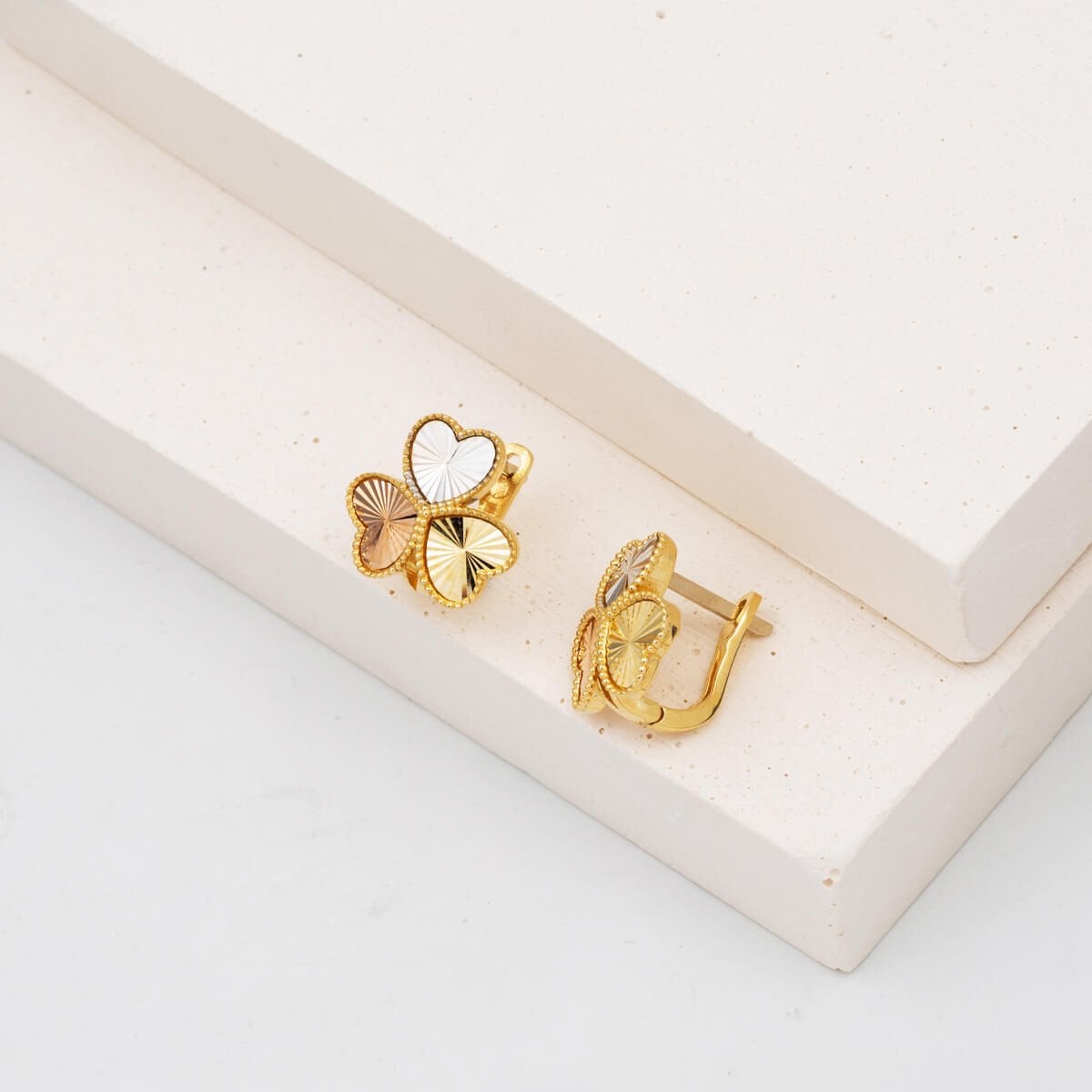 14K Yellow Gold Tria Heart Earrings