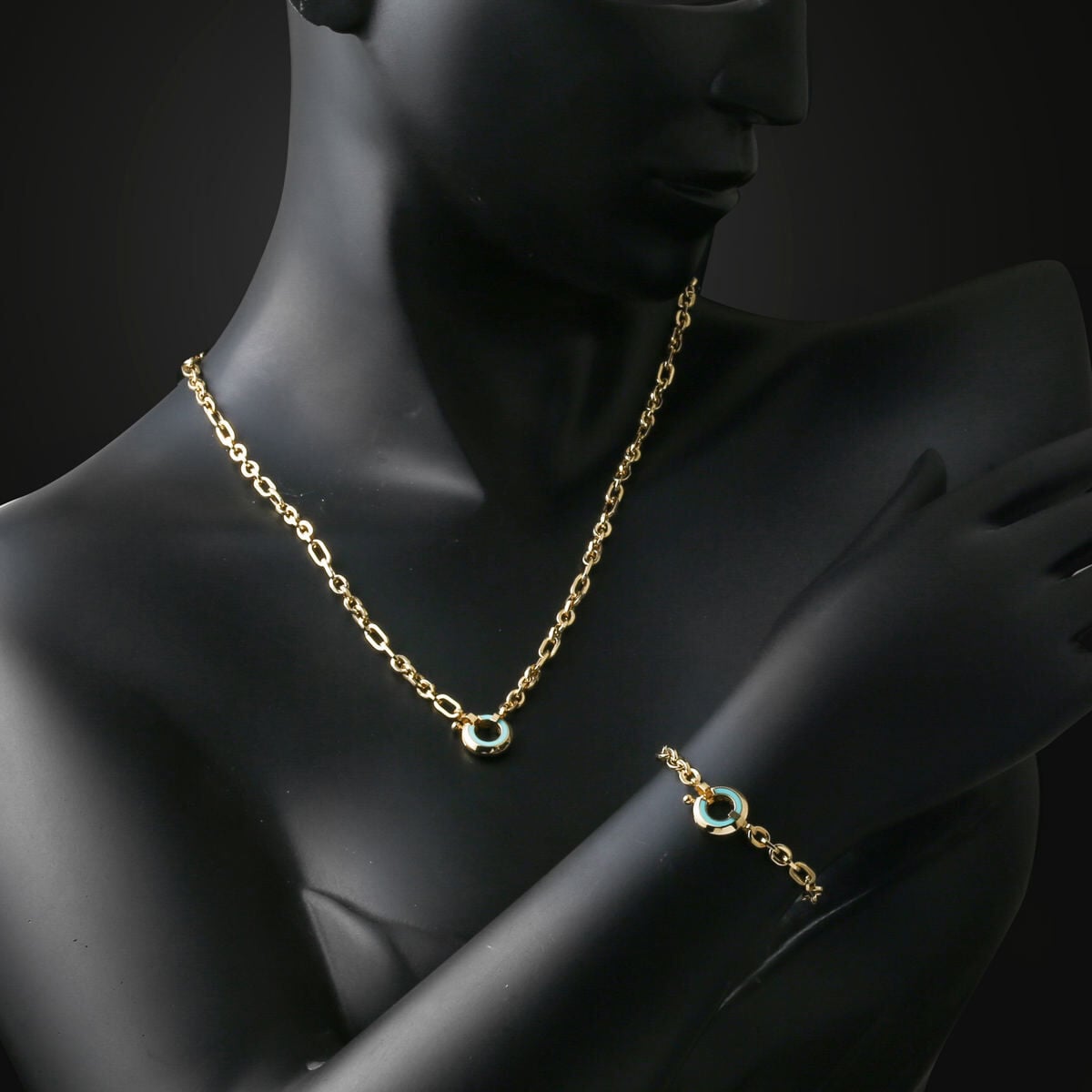 14K Yellow Gold Turkuaz Hoop Jewelry Set