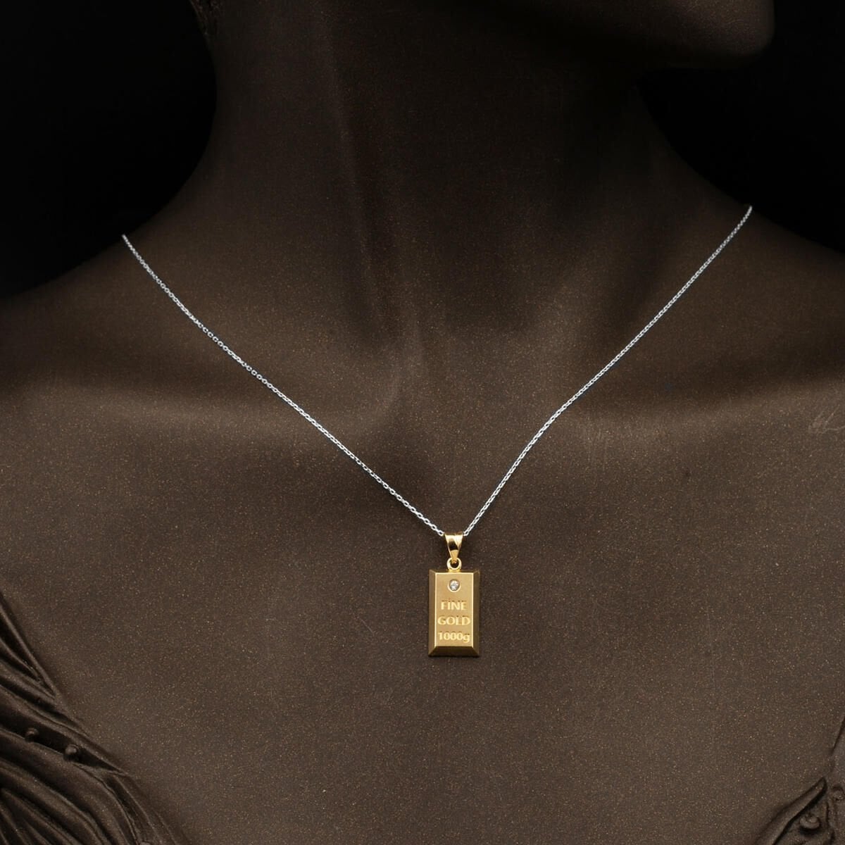 14K Yellow Gold Solitaire Gold Bar Cubic Zirconia Necklace