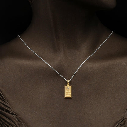 14K Yellow Gold Solitaire Gold Bar Cubic Zirconia Necklace