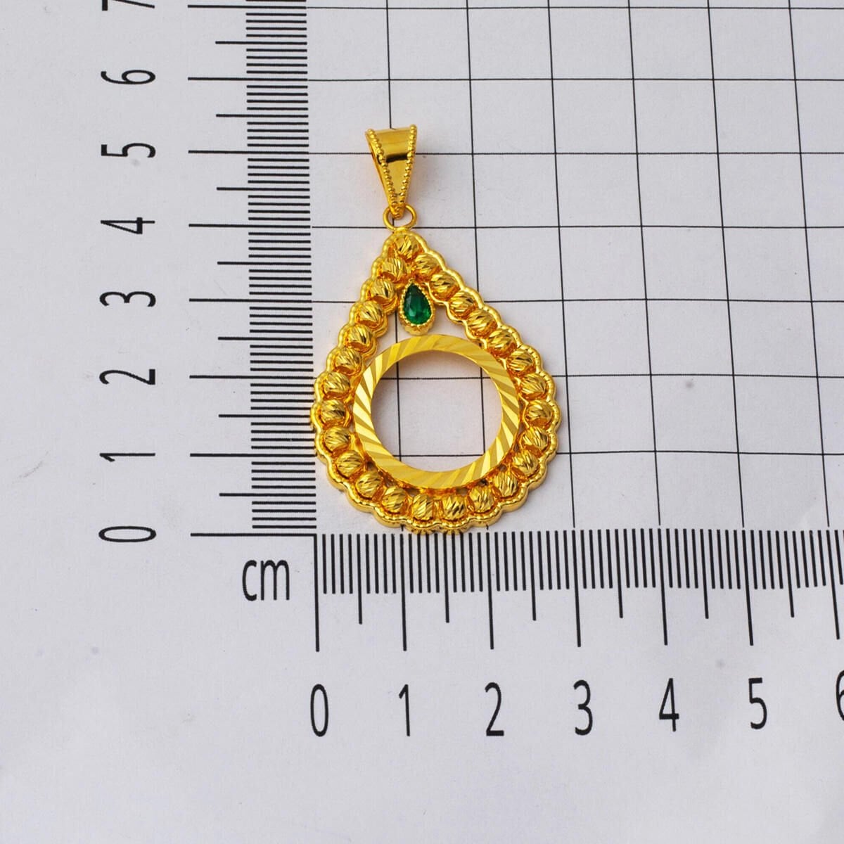 14K Yellow Gold Quarter Coin Attachable Gold Bead Cubic Zirconia Pendant