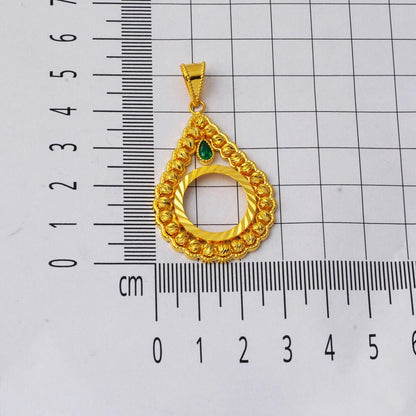 14K Yellow Gold Quarter Coin Attachable Gold Bead Cubic Zirconia Pendant