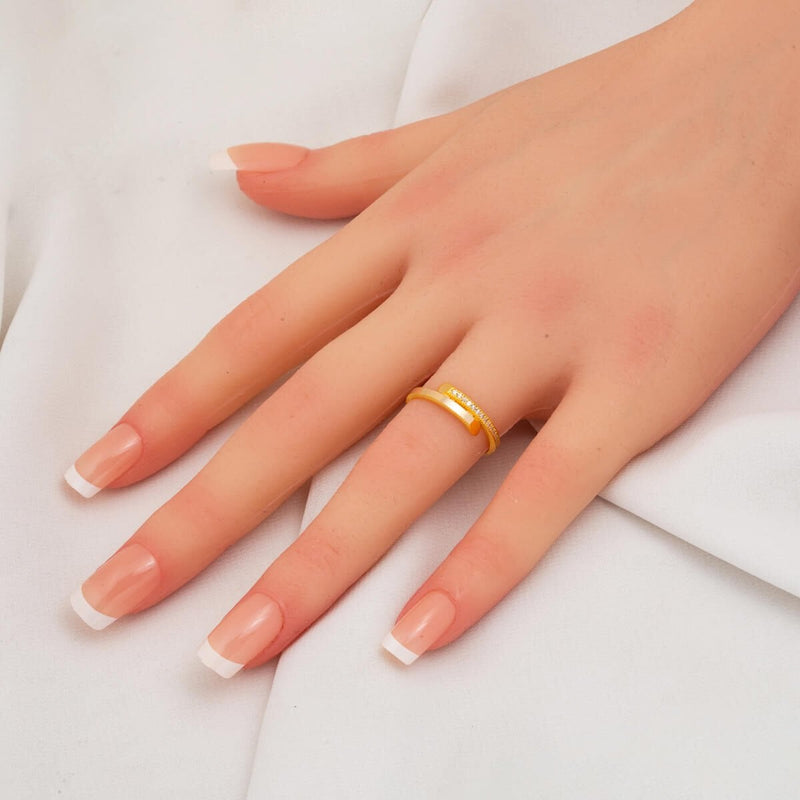 14K Yellow Gold Studded Ajda Cubic Zirconia Ring